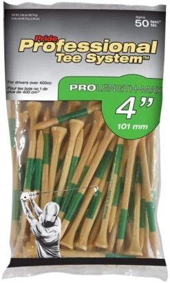 Pride Professional Tee System ProLength Golf Tees -Golfcore Store PTS ProLength Natural Wood Green 4 50ct