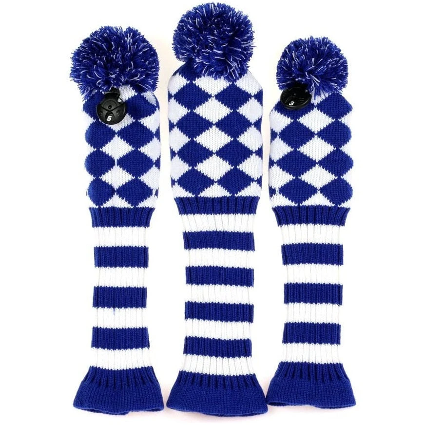 Volf Golf Knit Blue White Diamond Headcover Set 3 Volf Golf Knit Blue White Diamond Headcover Set