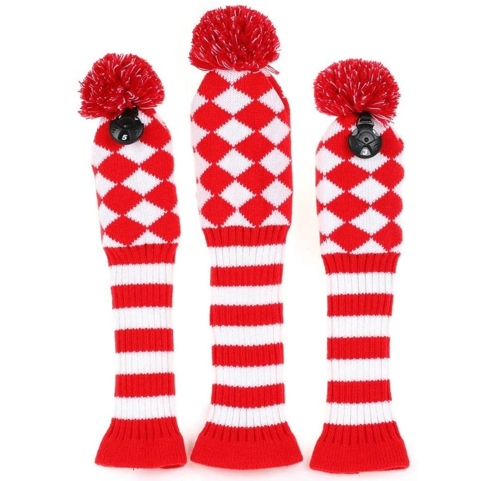 Volf Golf Knit Red White Diamond Headcover Set 3 Volf Golf Knit Red White Diamond Headcover Set