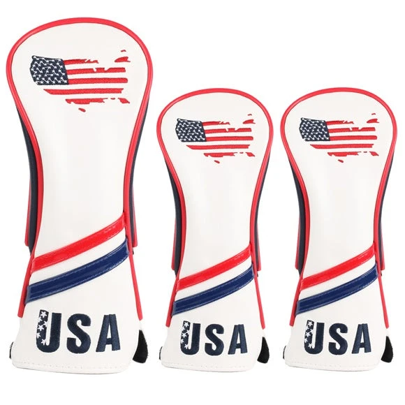 Volf Golf Red White Blue Leather USA Headcovers 3 Volf Golf Red White Blue Leather USA Headcovers